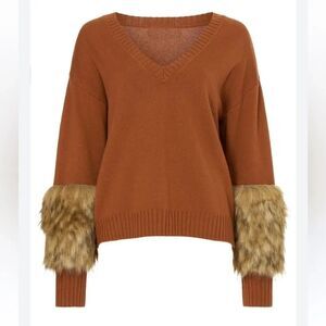 NAADAM Cashmere Blend Faux Fur Sleeve Sweater